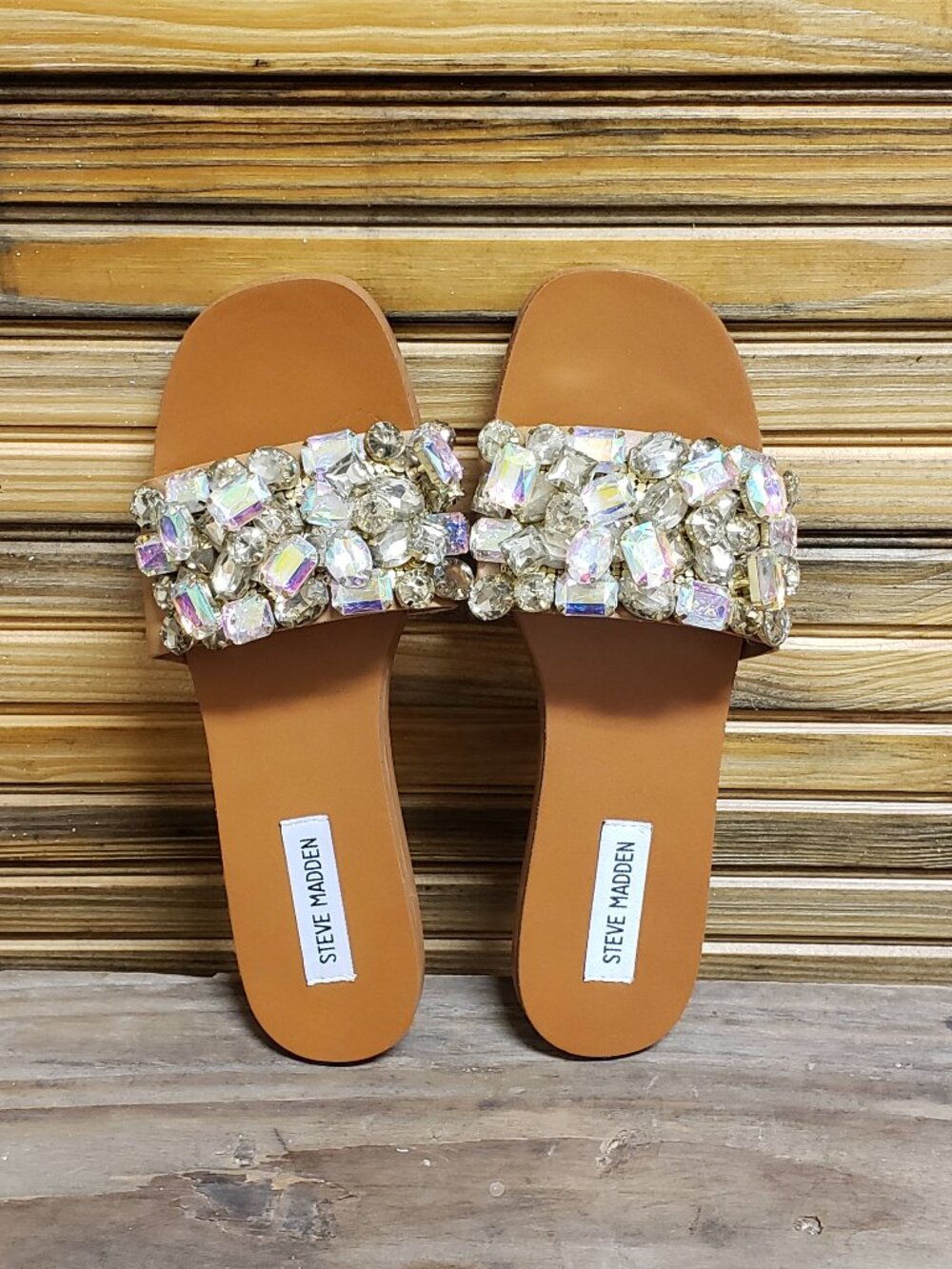 NWOT Steve Madden Brionna Rhinestone Jeweled Slide Sandals Size 8.5M